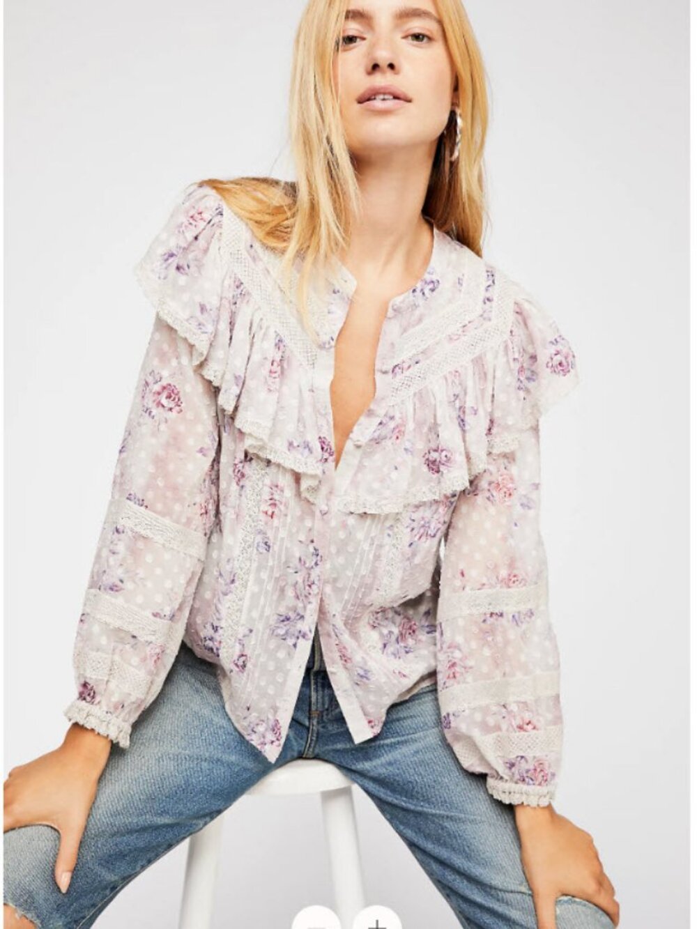Womens LoveShackFancy Erica Lavender (Item-400) Silk Blend Floral Blouse Top XS